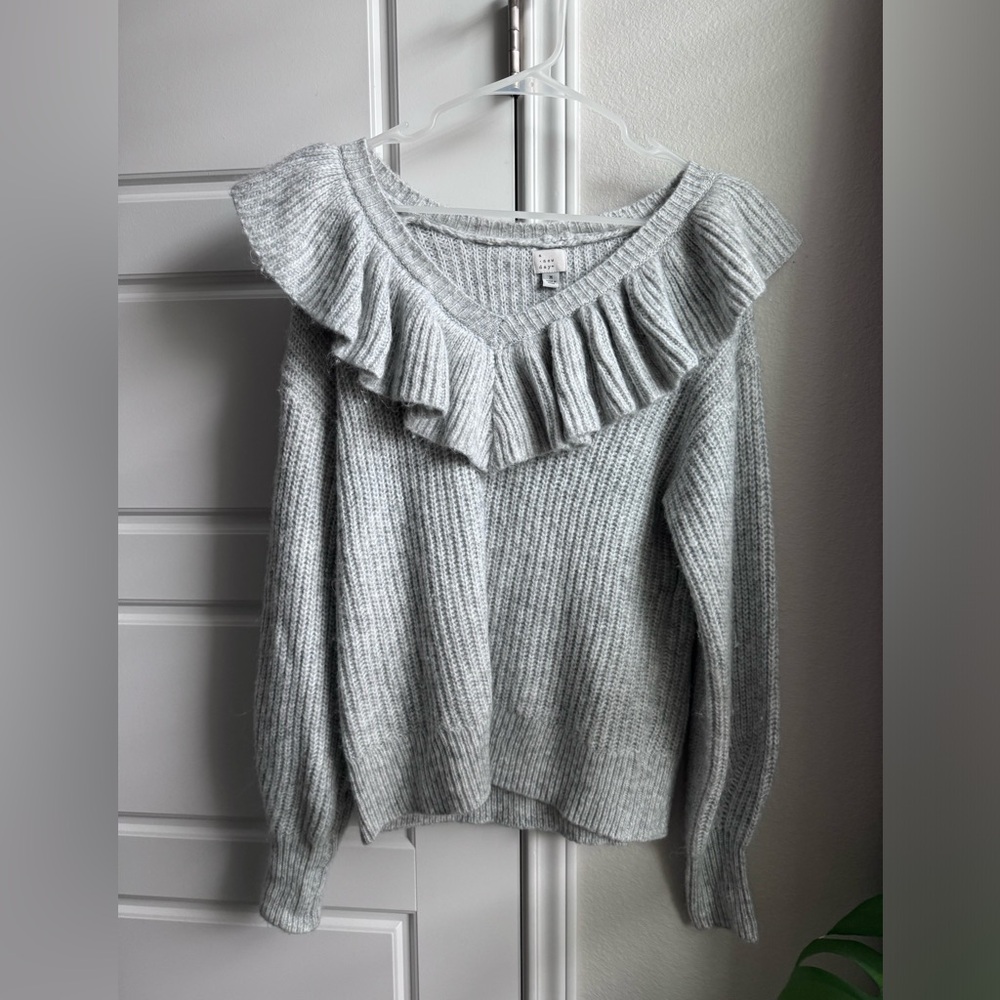 Grey ruffled sweater. Worn once